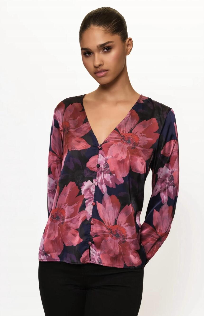 NEW HUTCH reya long sleeve top in navy vintage upholstery floral